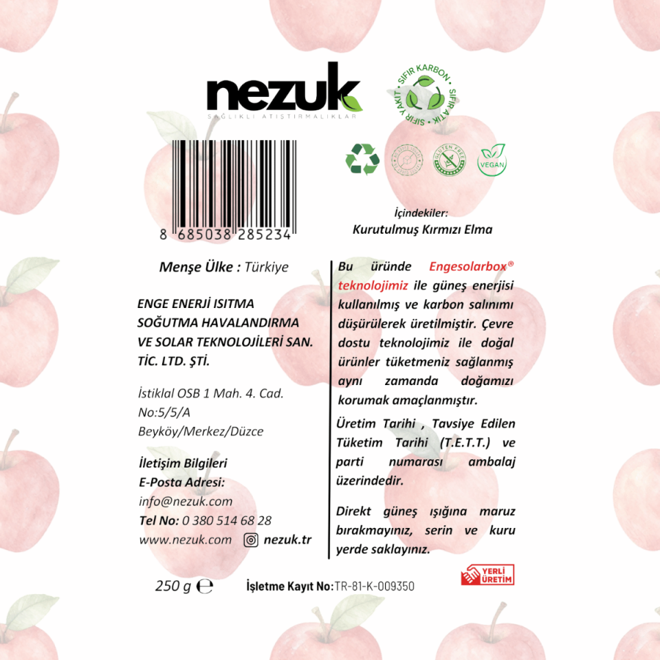 Nezuk Kurutulmuş Doğal Kırmızı Elma 250g
