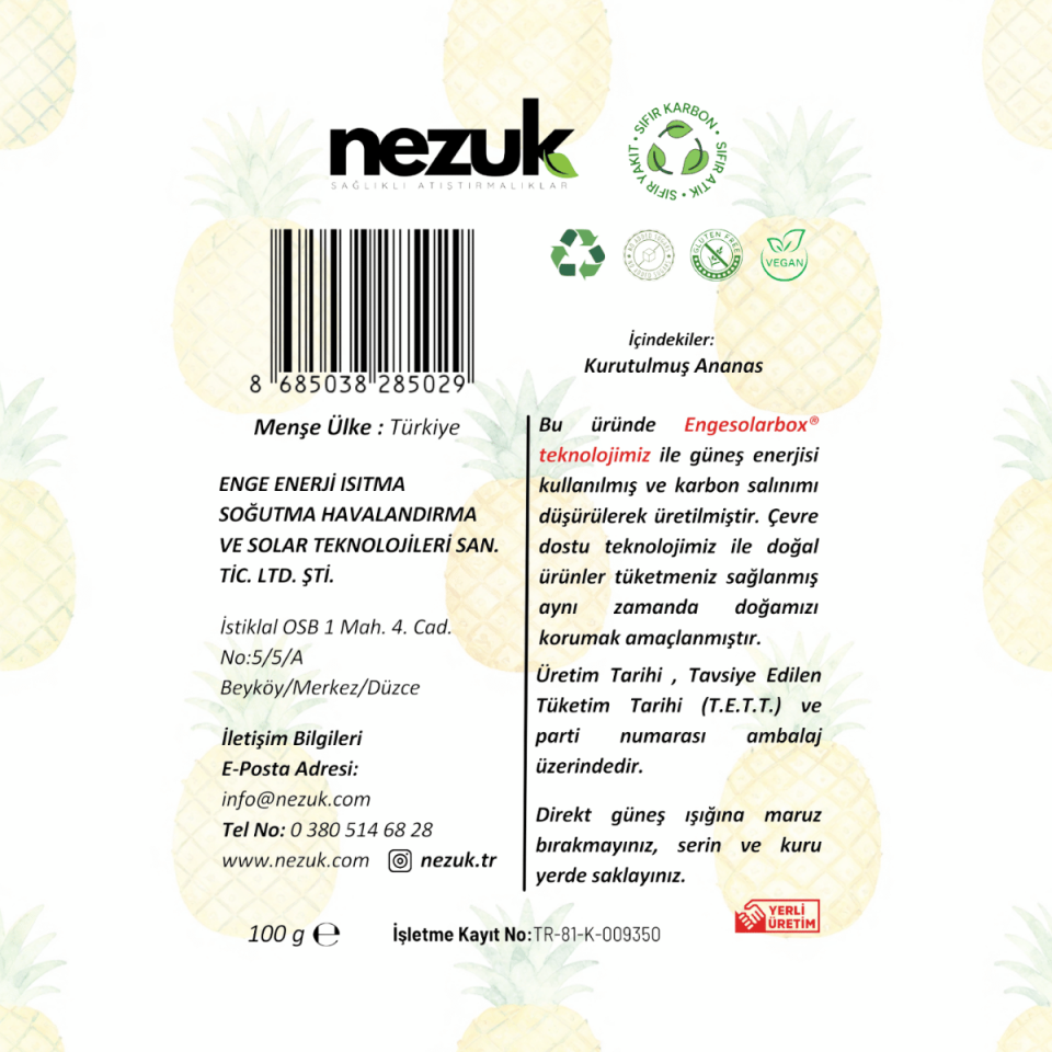 Nezuk Kurutulmuş Doğal Ananas
