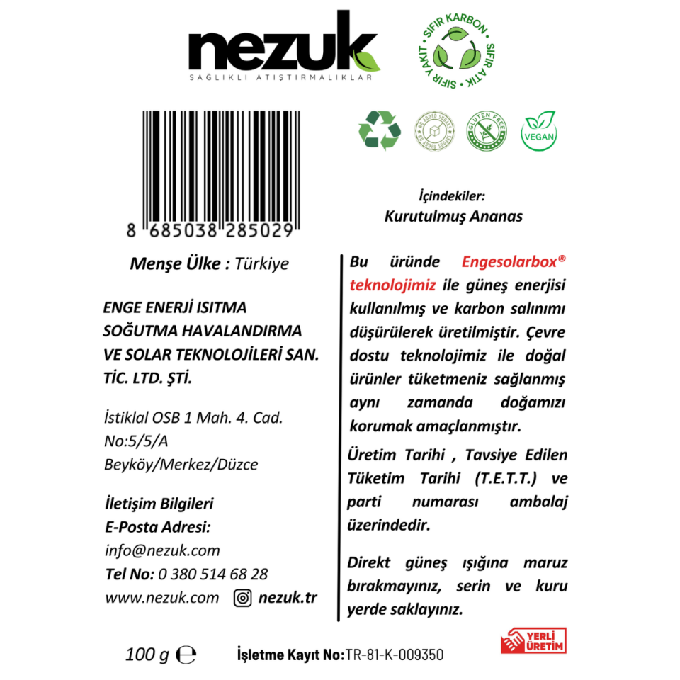 Nezuk Kurutulmuş Doğal Ananas