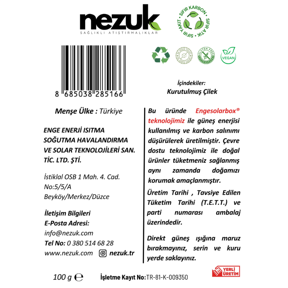 Nezuk Kurutulmuş Doğal Çilek