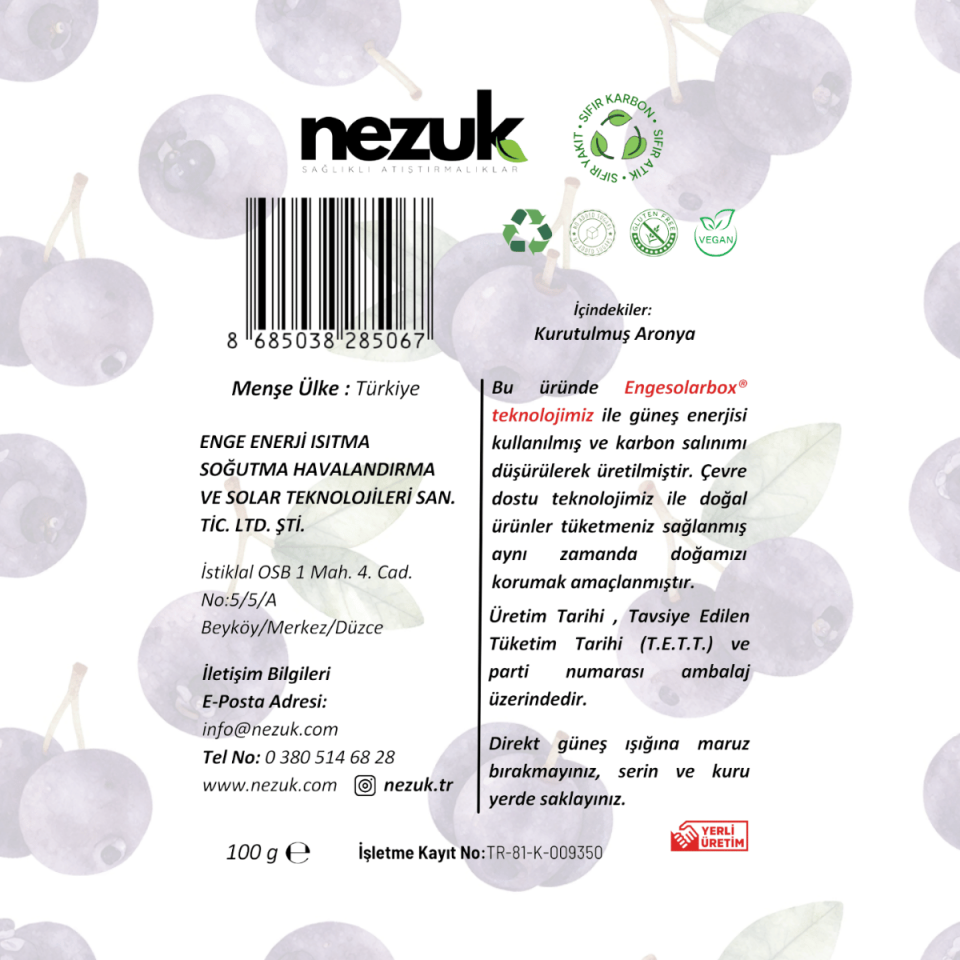 Nezuk Kurutulmuş Doğal Aronya 25g