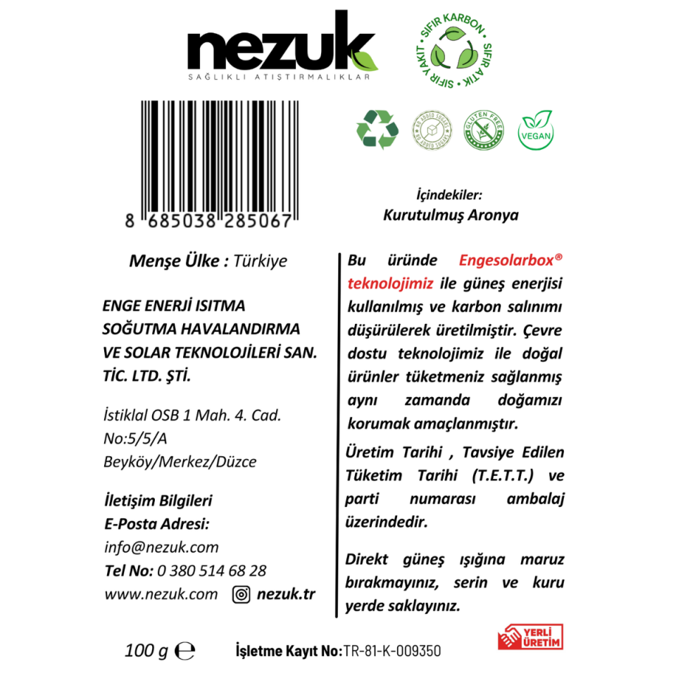 Nezuk Kurutulmuş Doğal Aronya