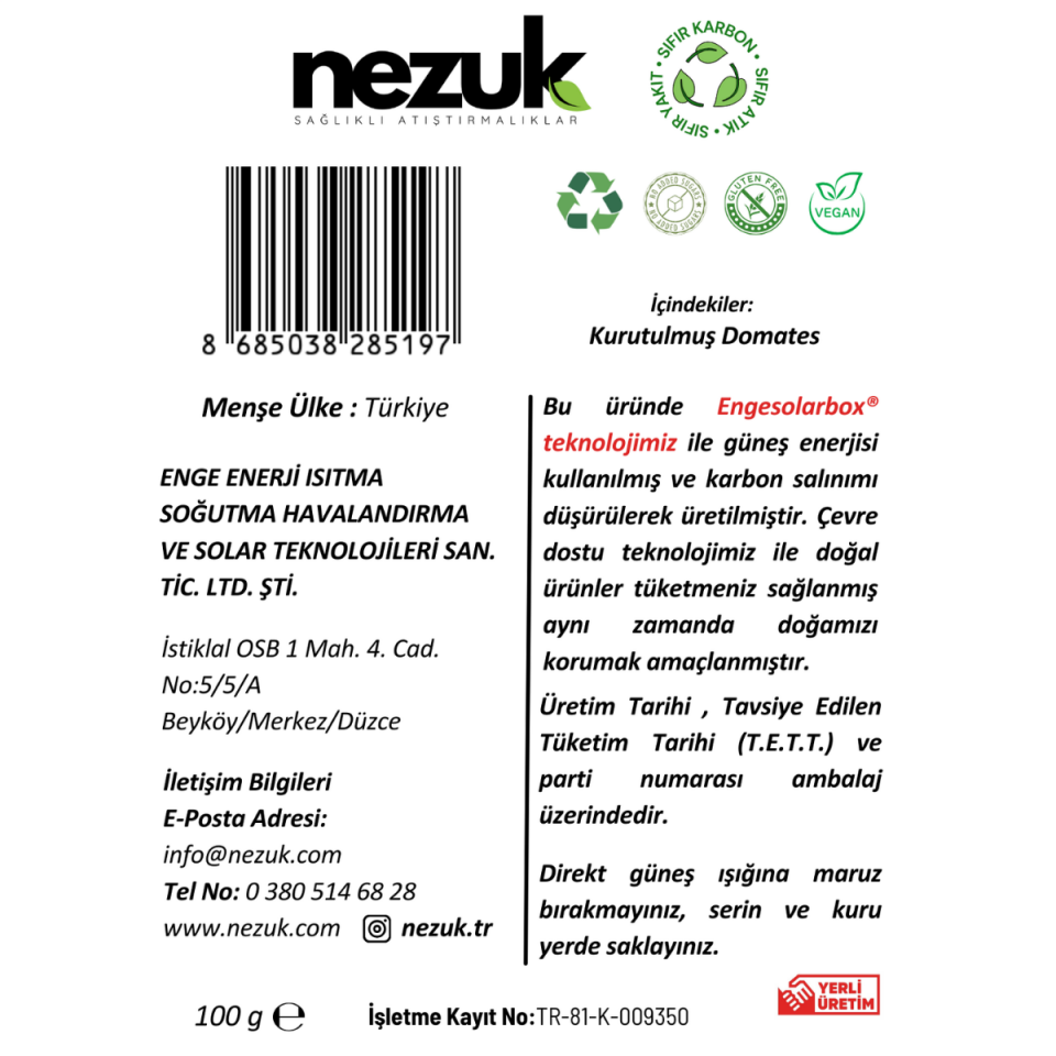 Nezuk Kurutulmuş Doğal Domates