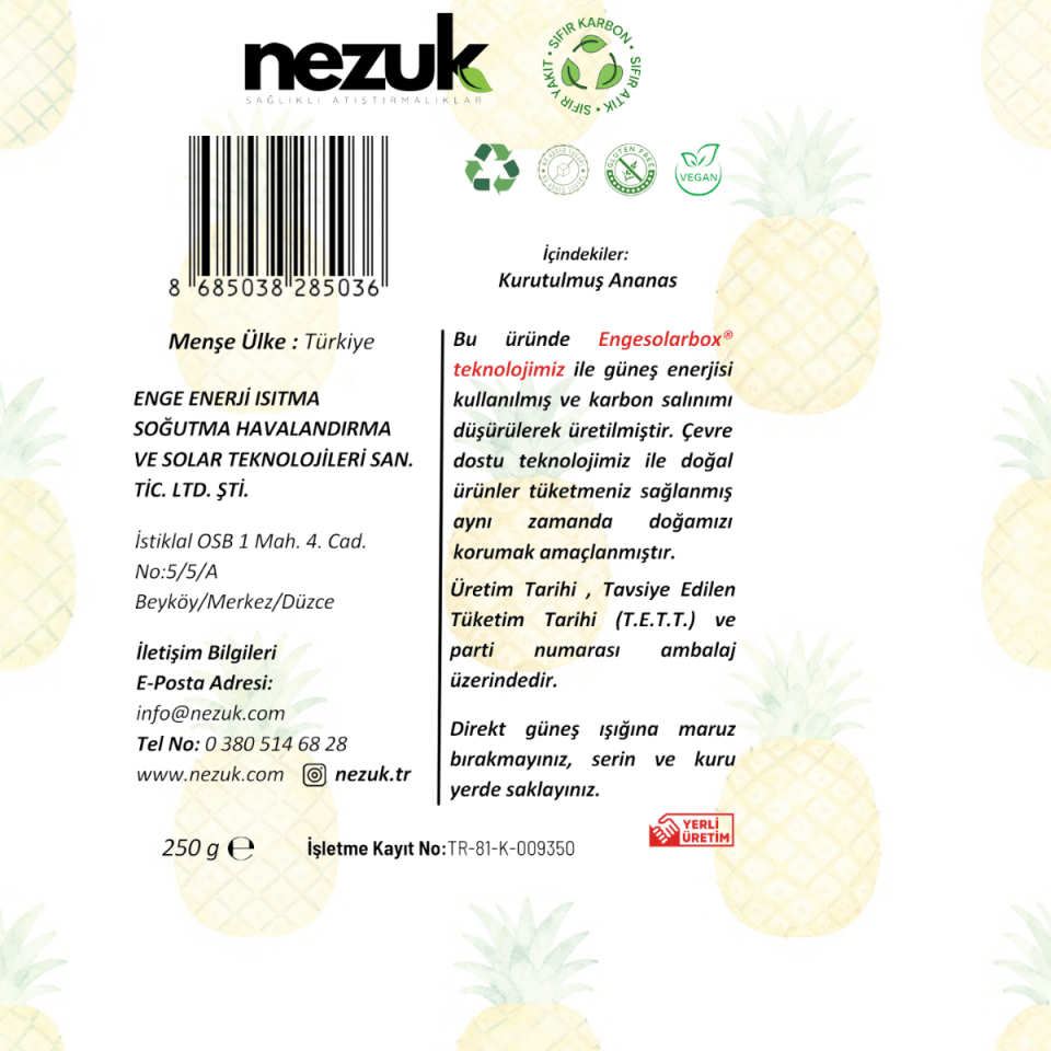 Nezuk Kurutulmuş Doğal Ananas 250g