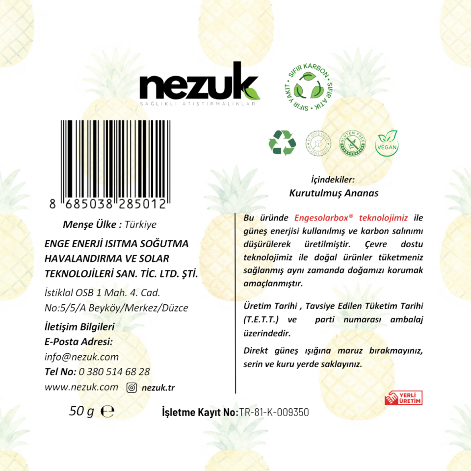 Nezuk Kurutulmuş Doğal Ananas 50g