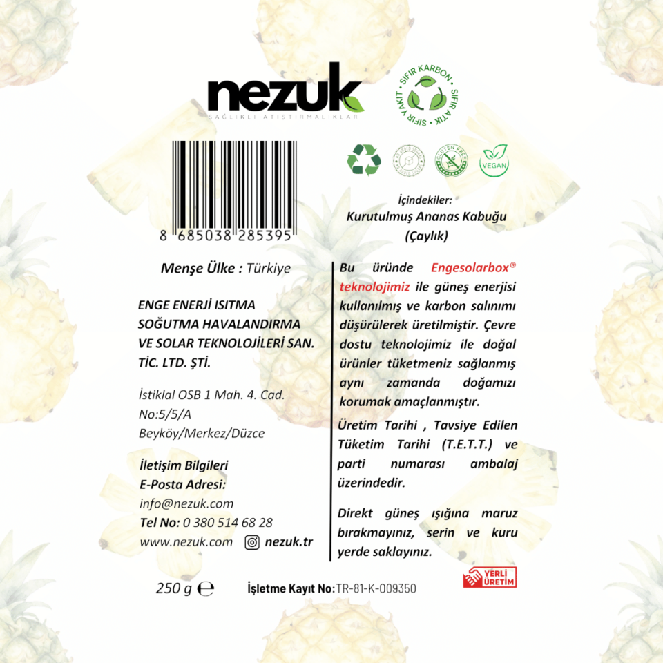 Nezuk Kurutulmuş Doğal Ananas Kabuğu (Çaylık) 250g