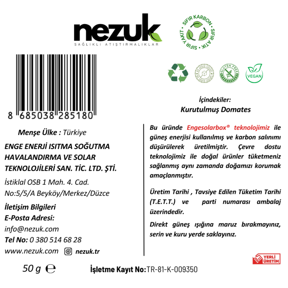 Nezuk Kurutulmuş Doğal Domates 50g