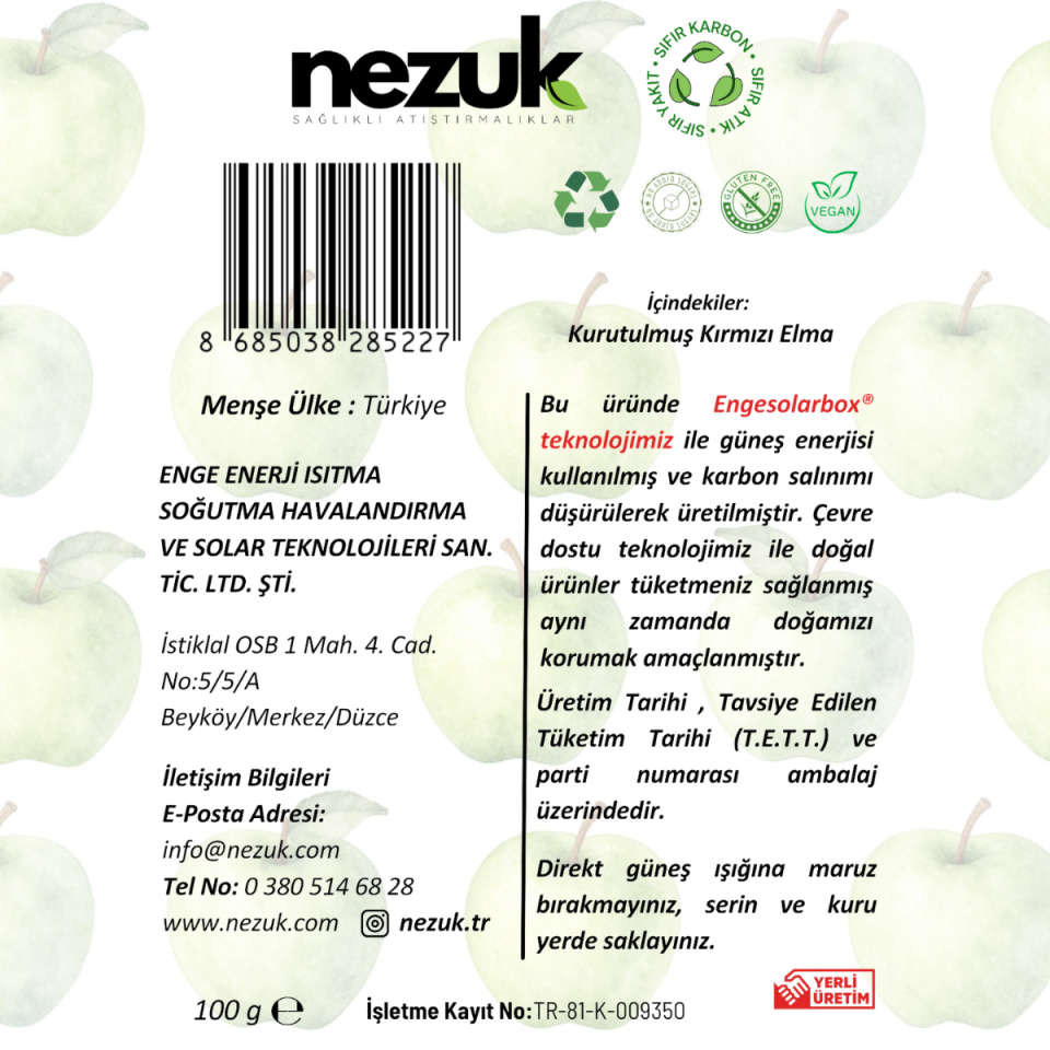 Nezuk Kurutulmuş Doğal Yeşil Elma