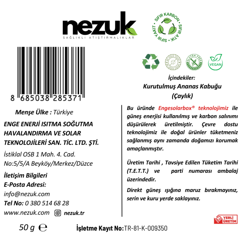 Nezuk Kurutulmuş Doğal Ananas Kabuğu (Çaylık) 50g
