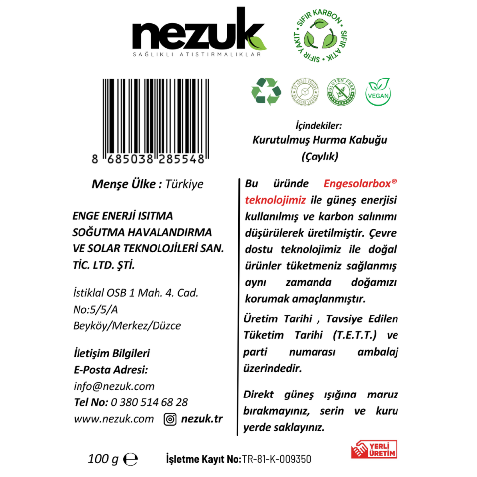 Nezuk Kurutulmuş Doğal Cennet Hurması Kabuğu (Çaylık)