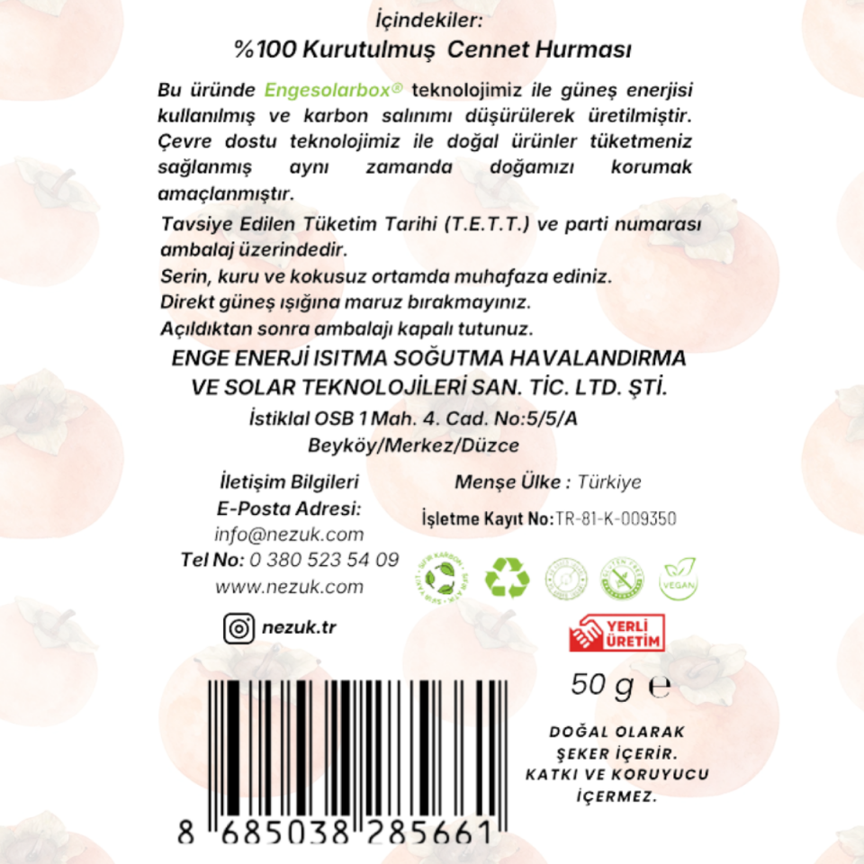 Nezuk Kurutulmuş Doğal Cennet Hurması-Cips-PET