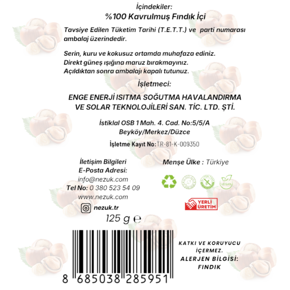 Nezuk Kavrulmuş Fındık İçi-125 g