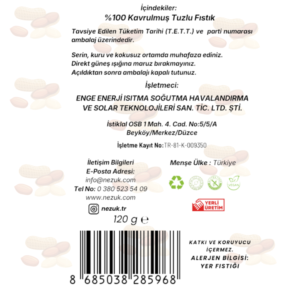 Nezuk Kavrulmuş Tuzlu Fıstık-120 gr