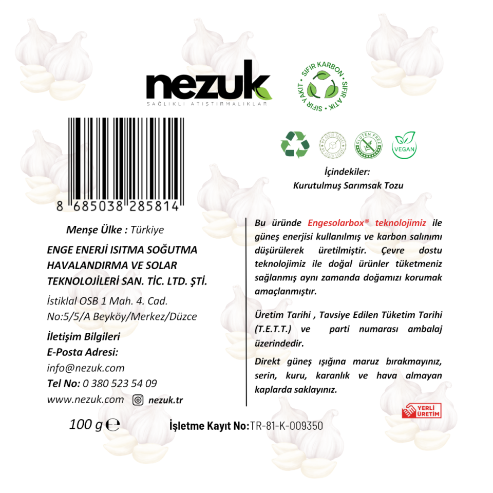 Nezuk Kurutulmuş Sarımsak Tozu-100 g