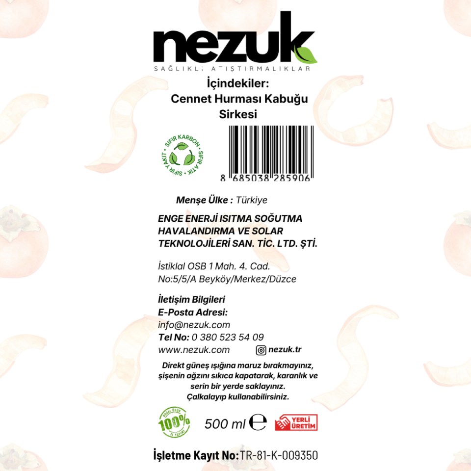 Nezuk Doğal Cennet Hurması Kabuğu Sirkesi-500 ml